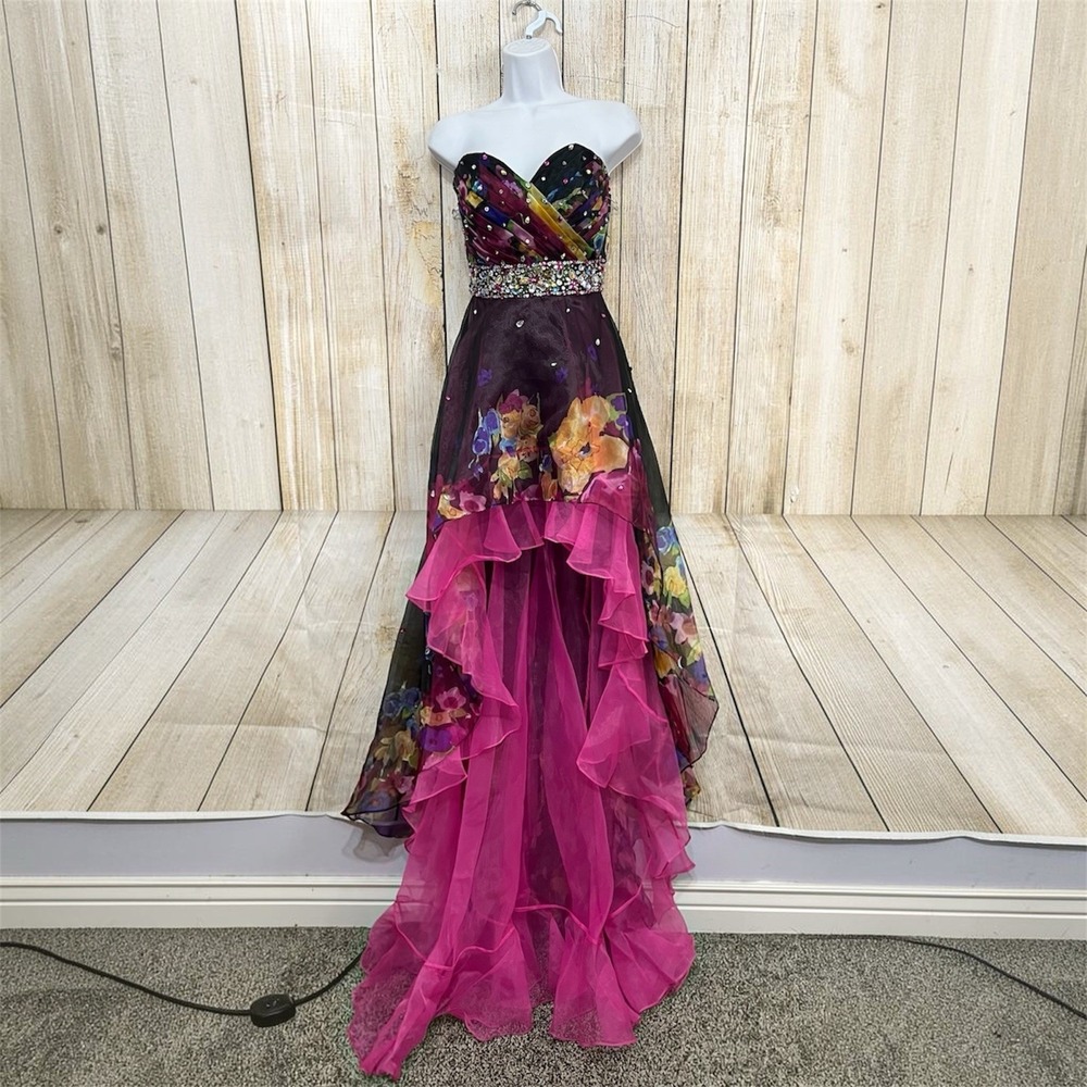Mori Lee Prom Dress 5/6 Floral Strapless Embellished High Low Y2K HOCO Fairycore - Picture 2 of 10